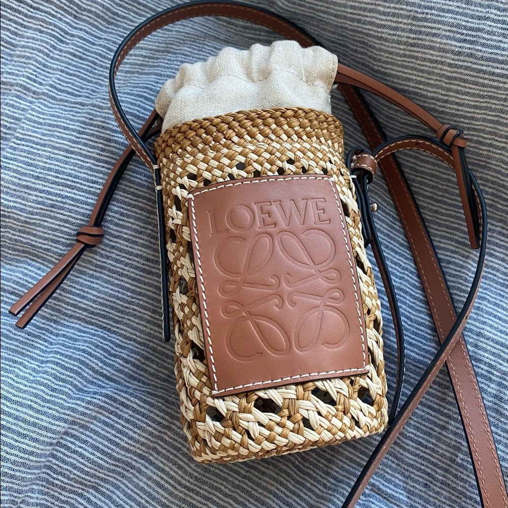 Loewe cylinder raffia bag